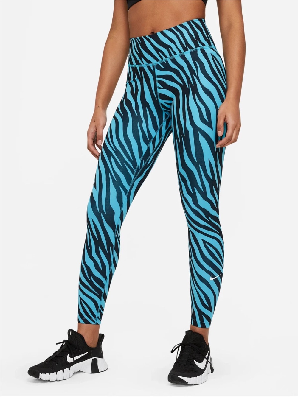 Nike One Women's Icon Clash Blue/Black Print Leggings Size L